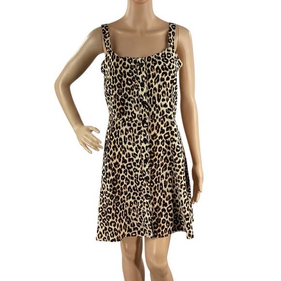 Hayden Los Angeles Leopard Print Button Front Mini Dress M - Picture 1 of 7